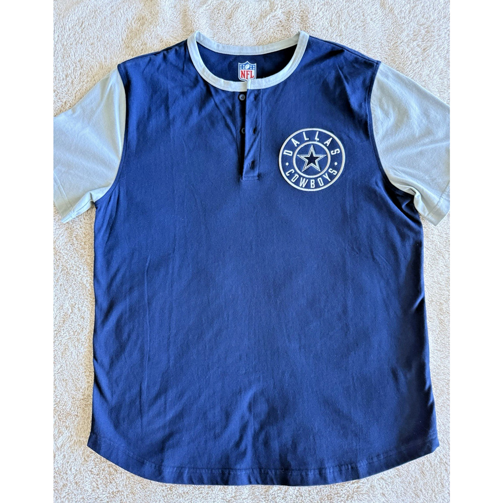 Embroidered Dallas Cowboys Henley T-shirt Size Large Blue And Navy NFL FAN